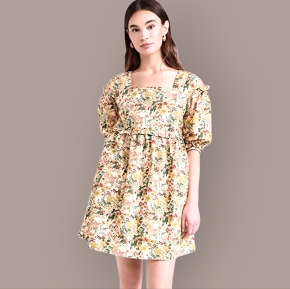 Meadows x Tuckernuck Daphne Mini Babydoll Puff Sleeve Dress In Wildflower Floral - Picture 1 of 14
